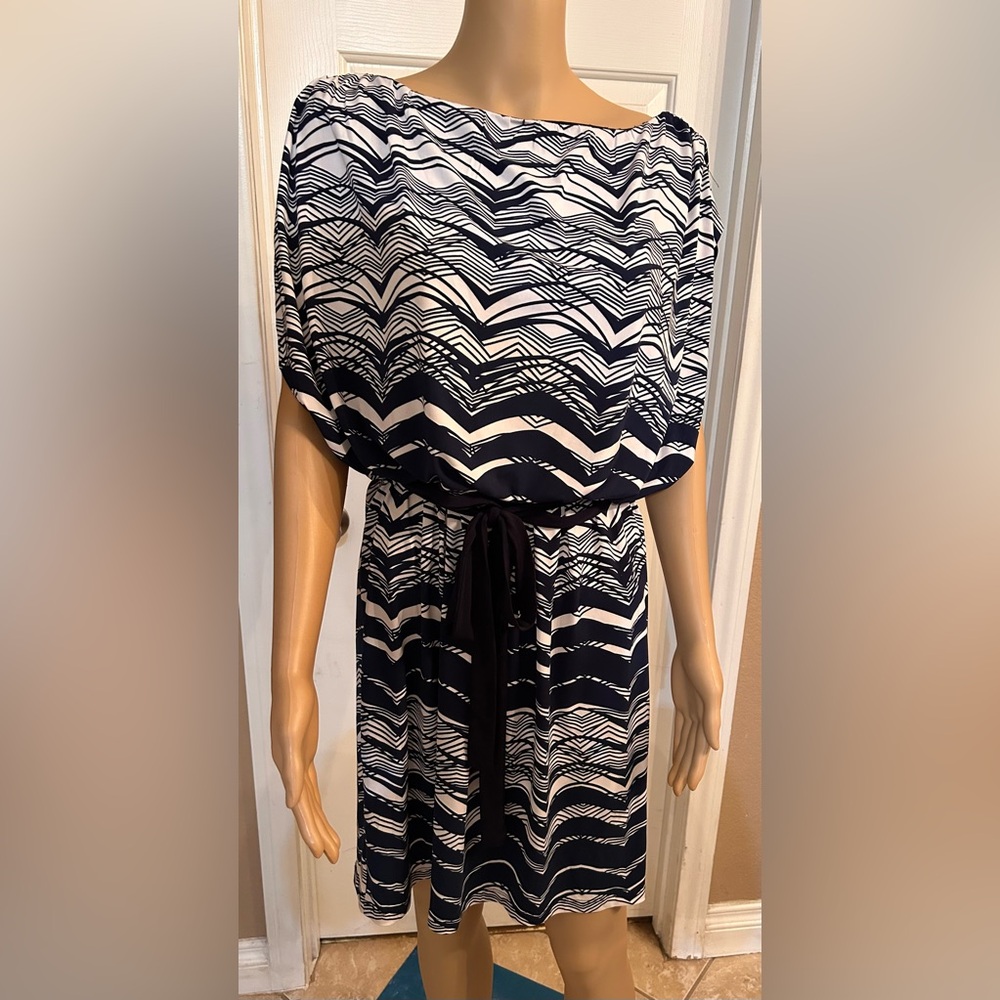 Conservative dark blu&white dress